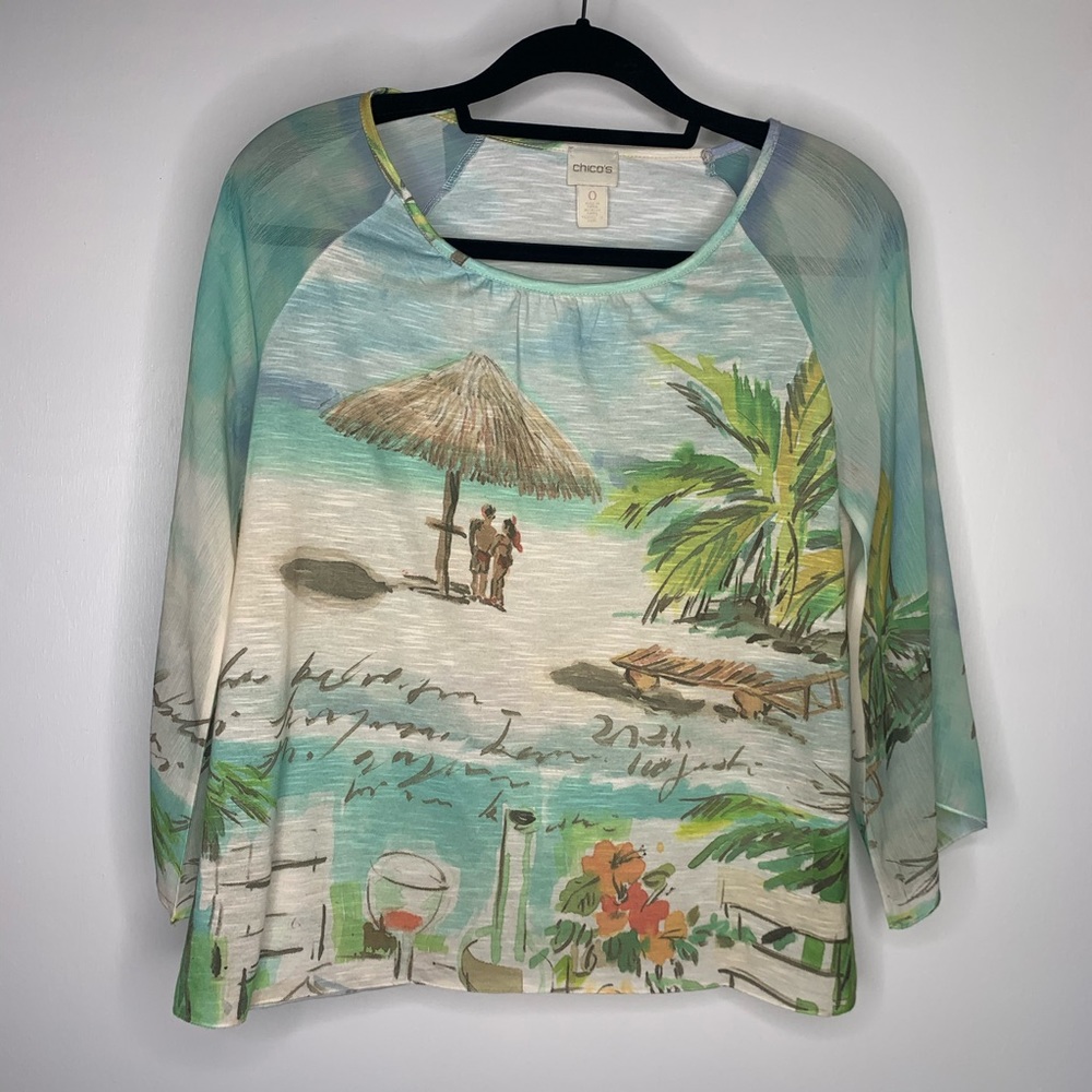 Chicos Seaside Sangria Top Chico’s 0 Beach Blouse